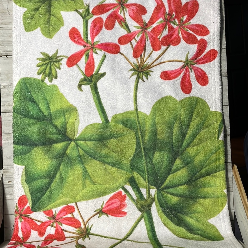 2 hand towels Joy Leaved Geranium Vintage Scientific Botanical Flower